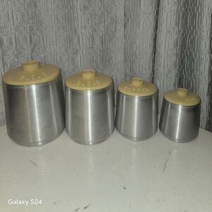 Vintage VTG mid-century modern MCM Rare Yellow Cove Kromex aluminum Canister Set